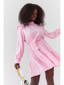 Smooth dress with a stand-up collar, pink 17576 - Online store - Boutique